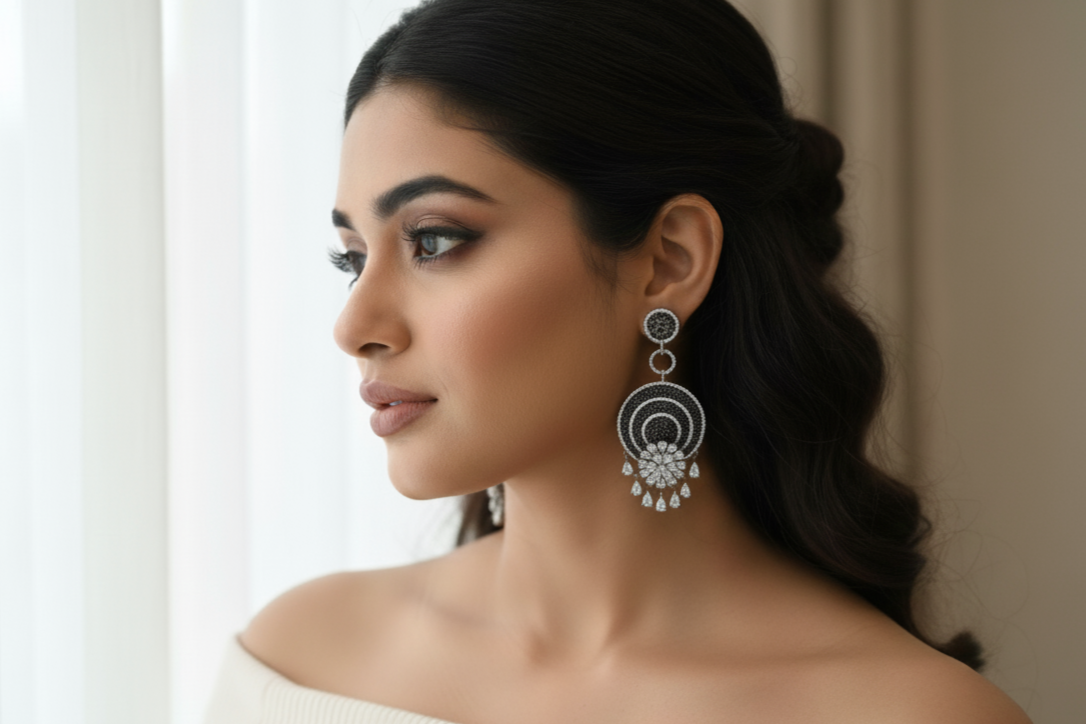 CZ Pave Setting Earrings - Black