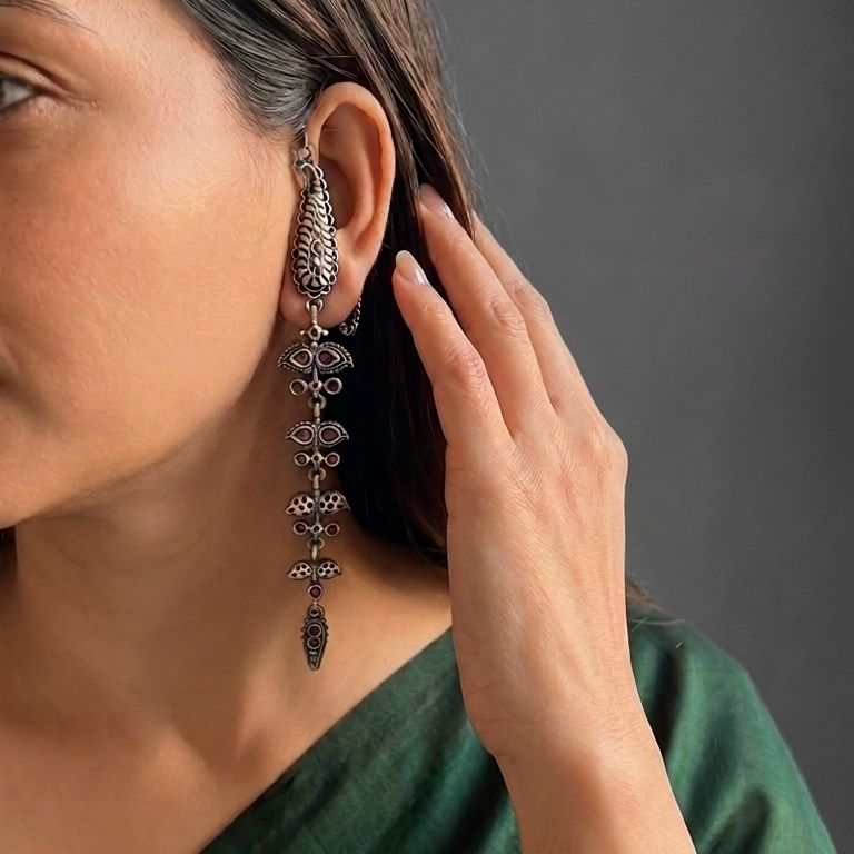Contemporary Dainty Long Earrings with Ear Chain (Colors Available)