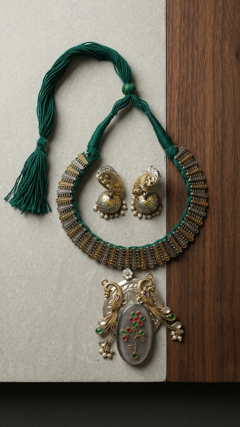 Fusion Inlay Kundan SLA Necklace - Gray