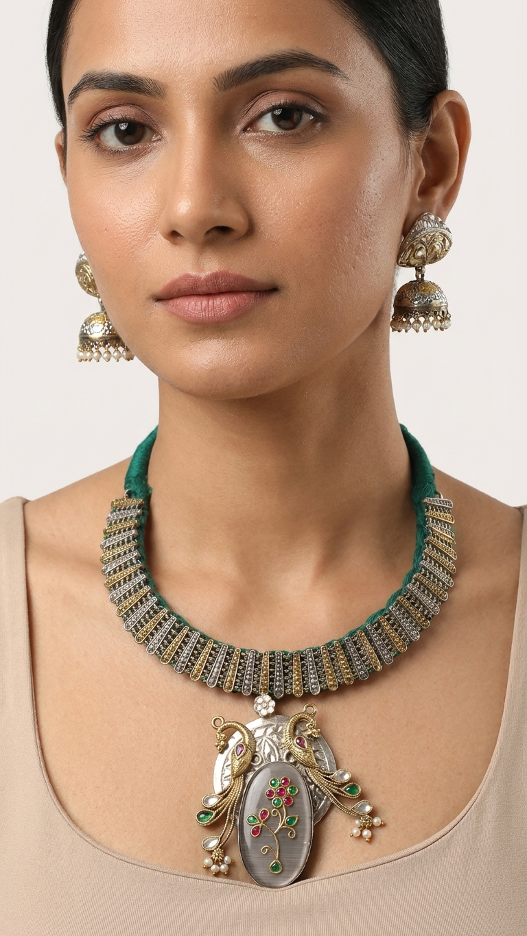 Fusion Inlay Kundan SLA Necklace - Gray