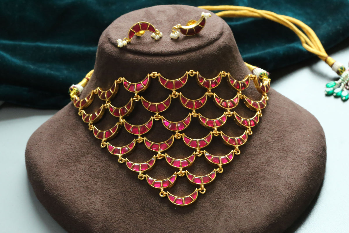 Jharna Jadau Kundan Necklace Set - Ruby