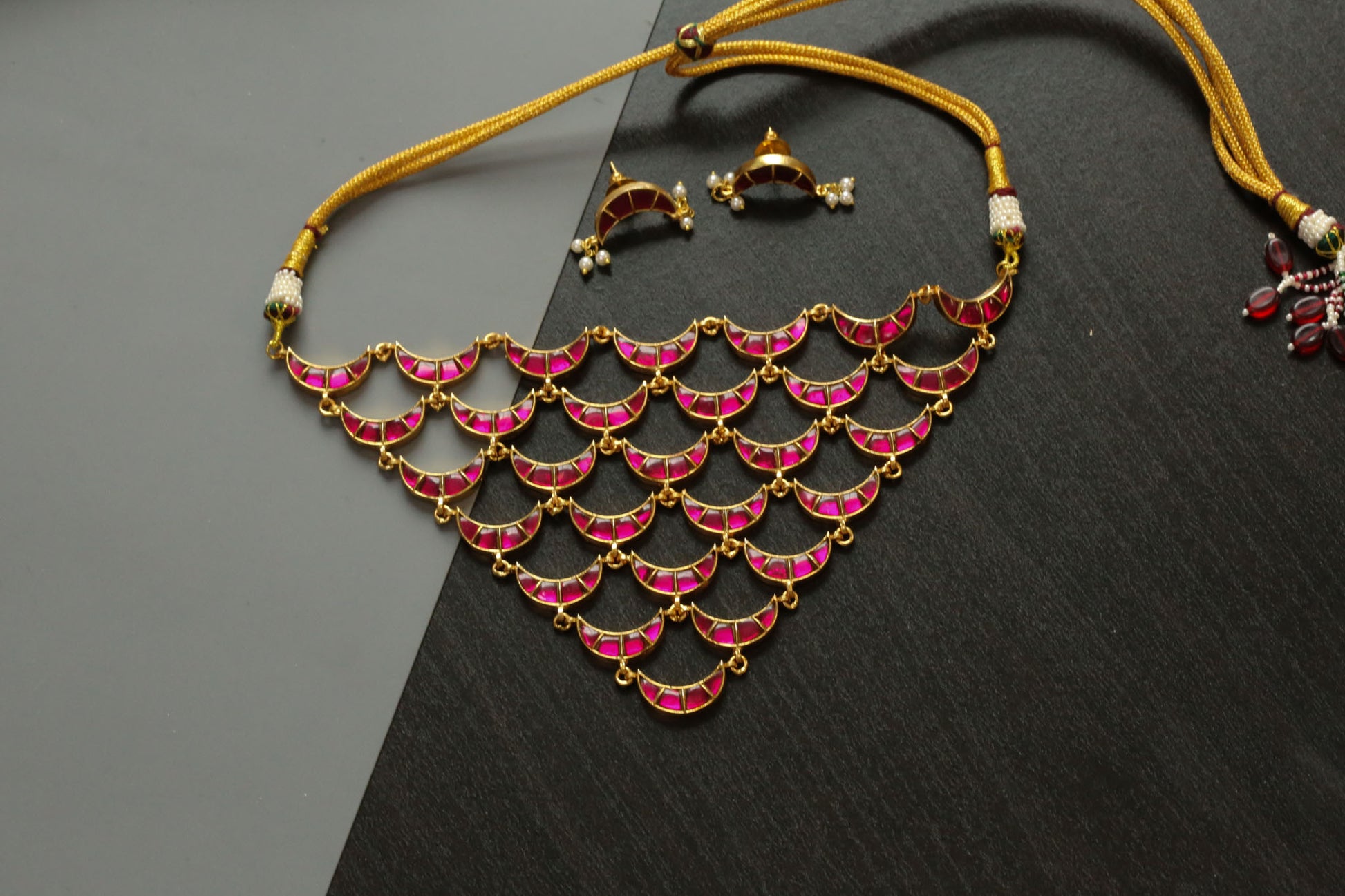 Jharna Jadau Kundan Necklace Set - Ruby