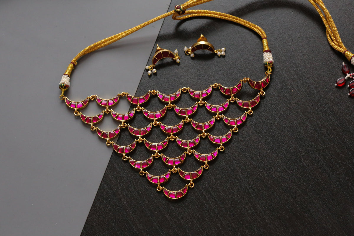 Jharna Jadau Kundan Necklace Set - Ruby