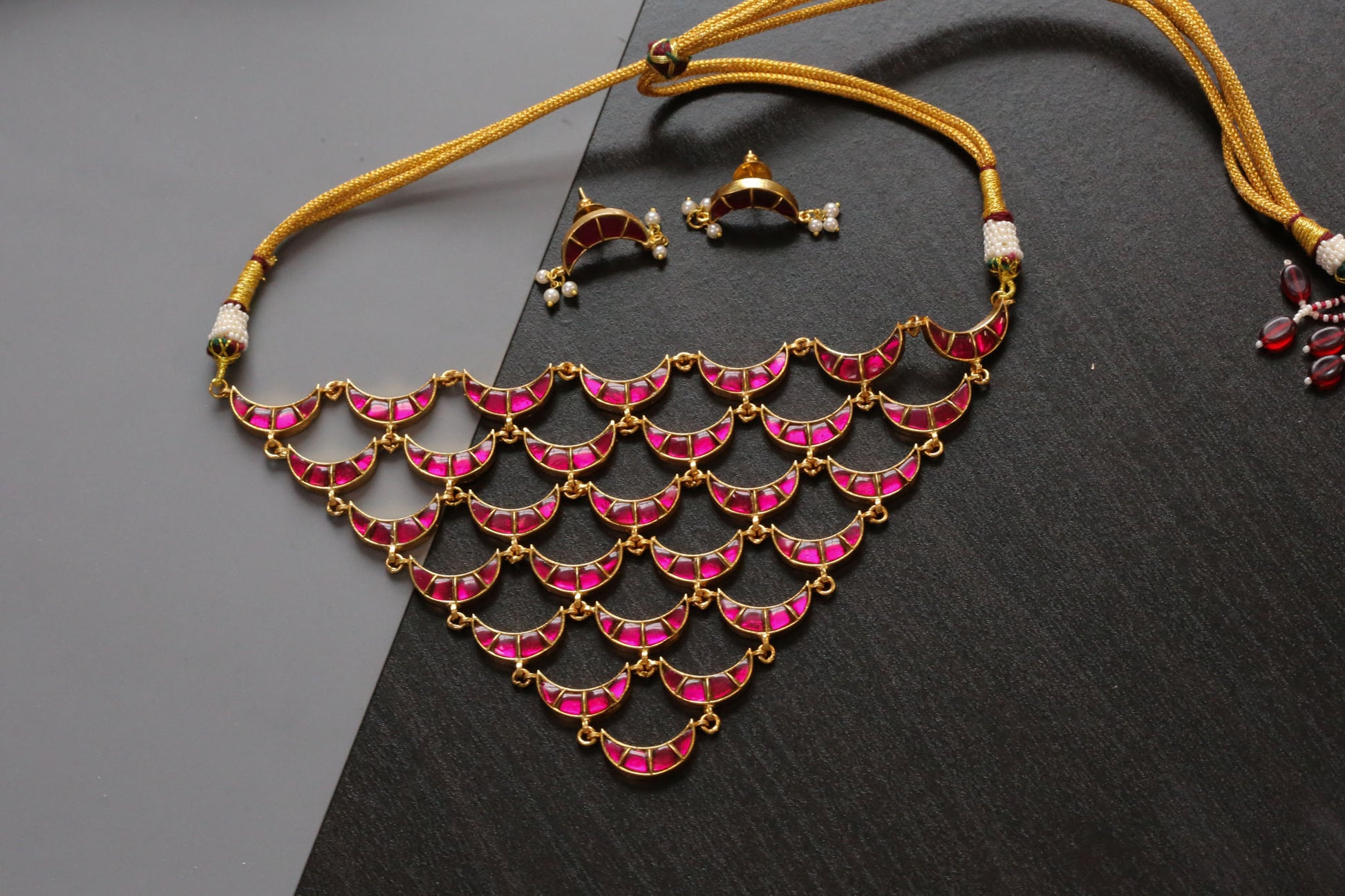 Jharna Jadau Kundan Necklace Set - Ruby