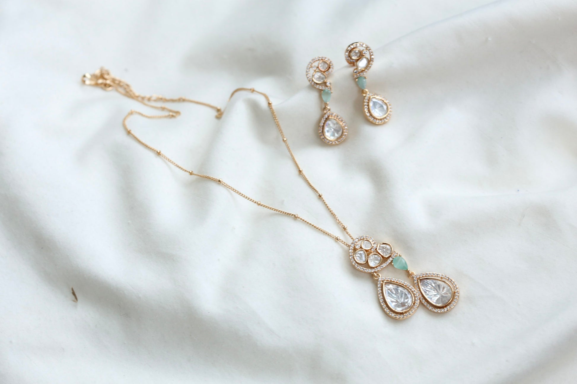 Preeti Uncut Polki & CZ Set - Mint (103-75)