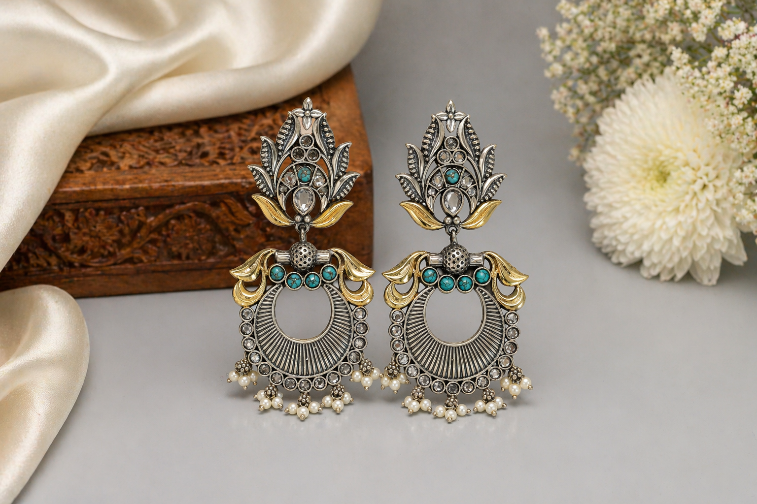 Usha Dual Tone Chandbaali - Turquoise