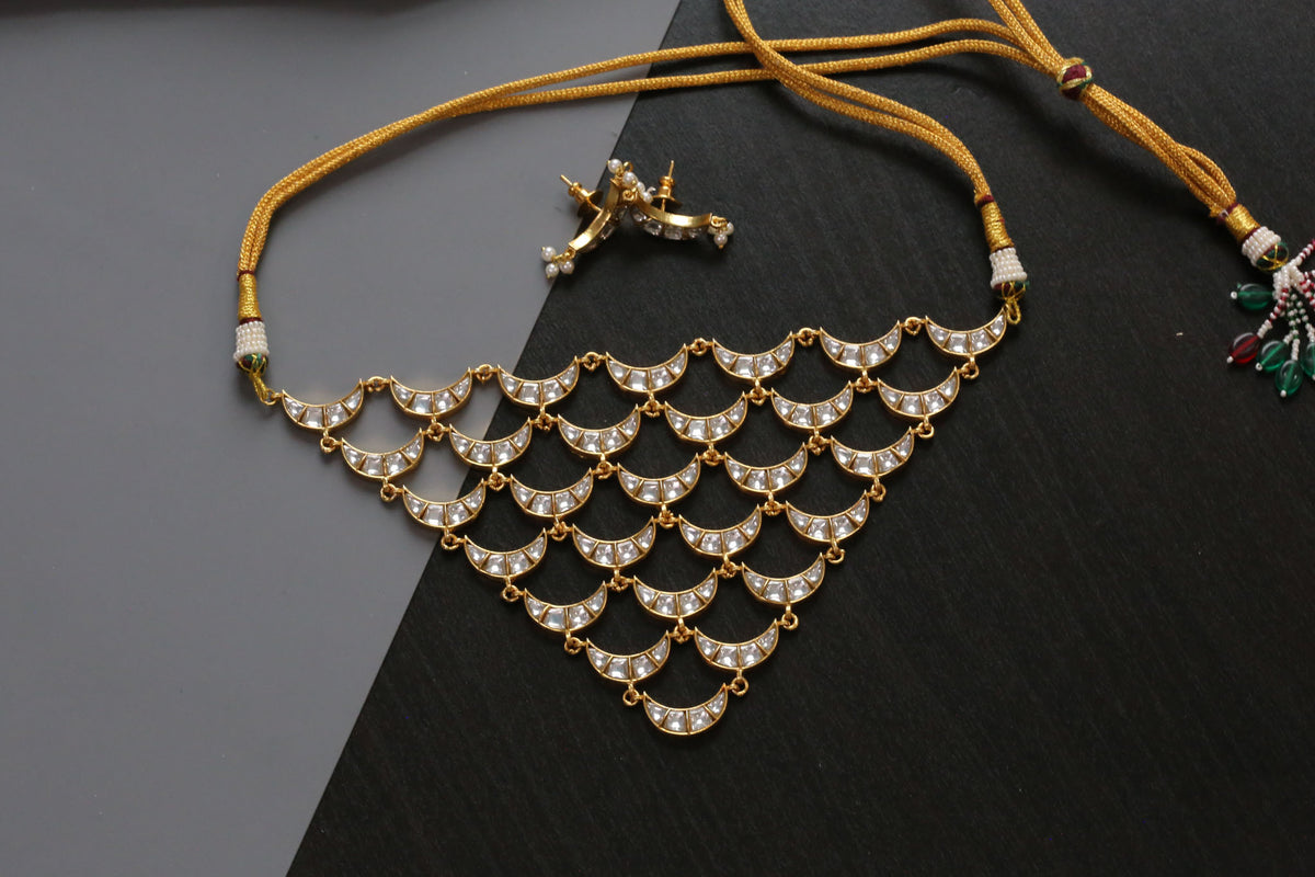 Jharna Jadau Kundan Necklace Set - Clear
