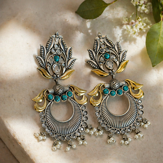 Usha Dual Tone Chandbaali - Turquoise