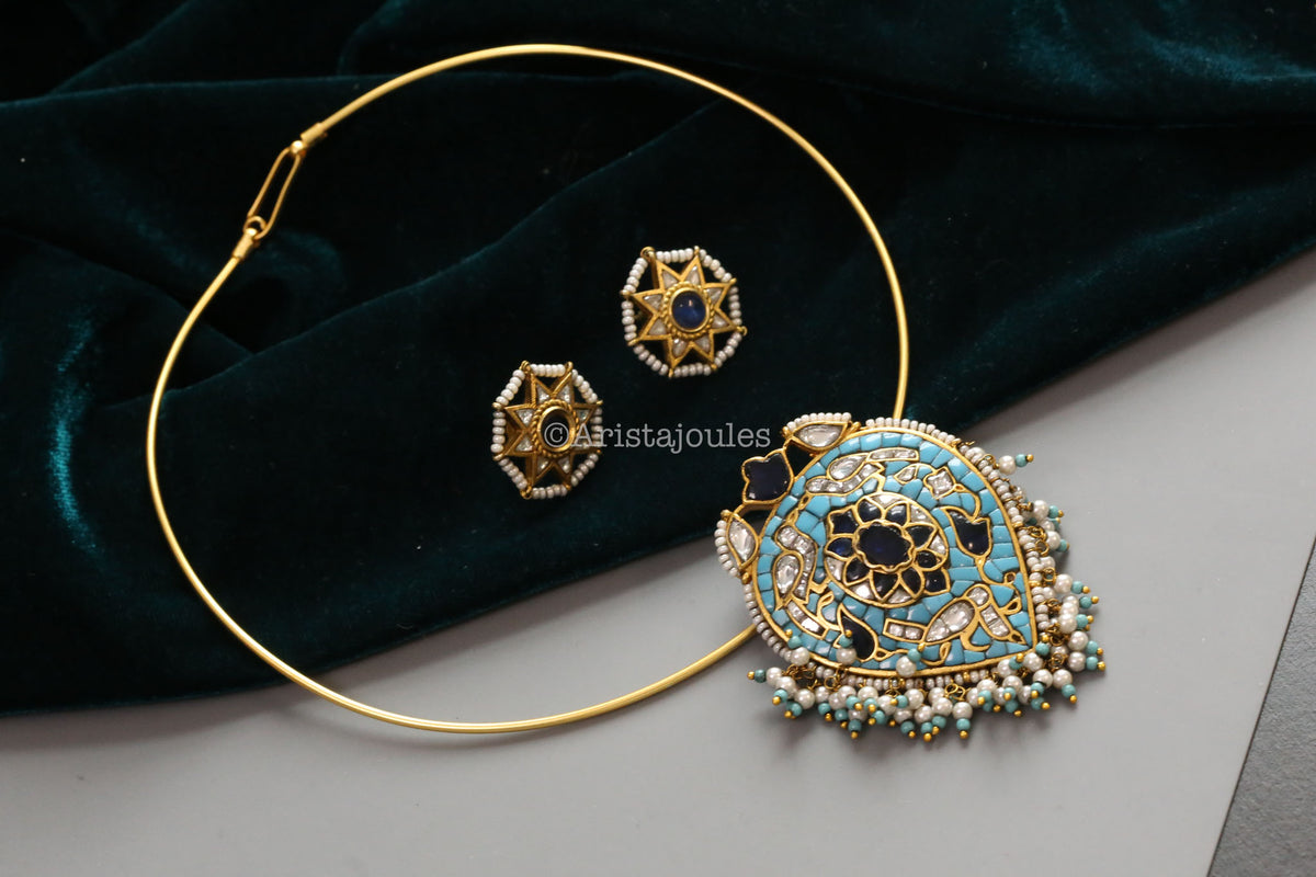 Takkar Kundan Pendant Hasli Set (Removable) - Turquoise