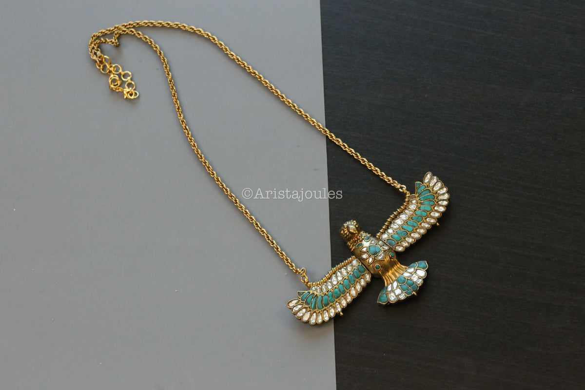 Vintage Gold Jadau Garuda Necklace - Turquoise