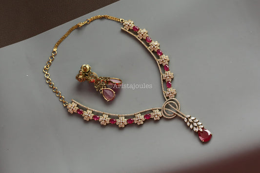 Ranjana Ruby Stones & CZ Necklace Set