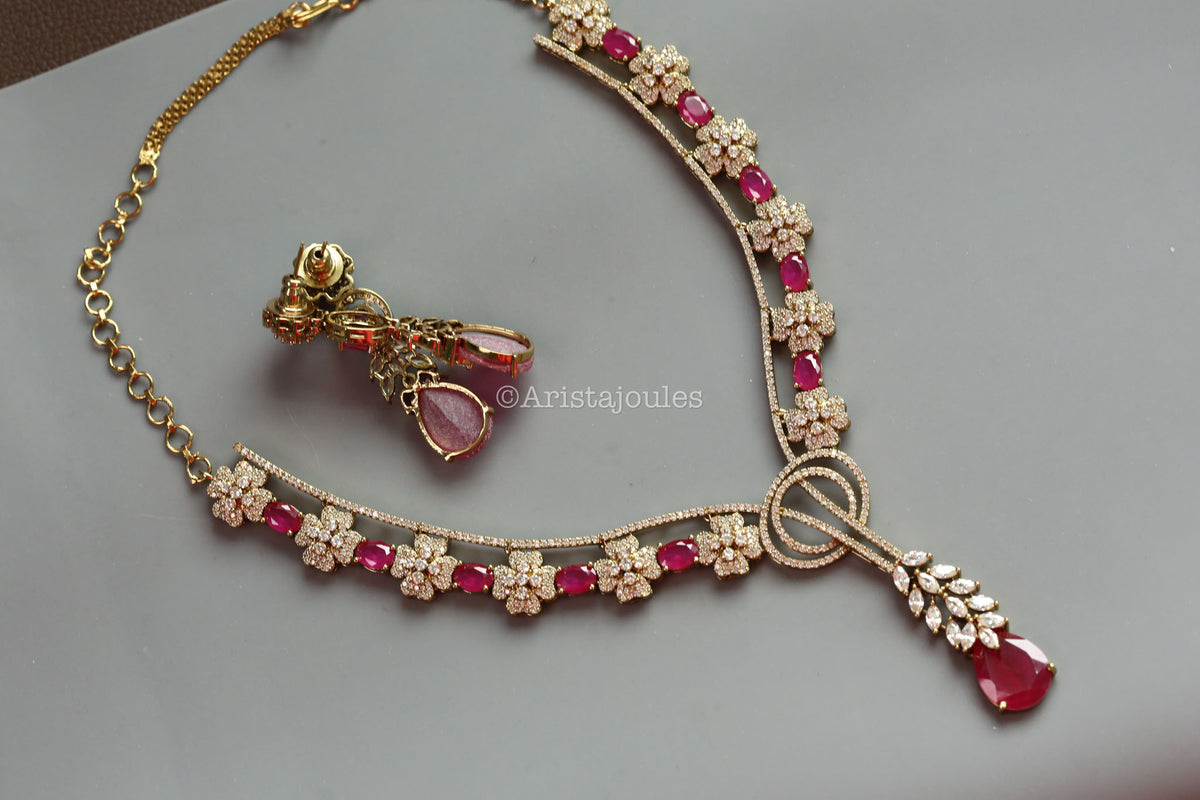 Ranjana Ruby Stones & CZ Necklace Set