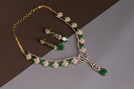 Ranjana Emerald Stones & CZ Necklace Set