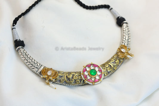 Dual Tone Silver Replica Hasli Necklace