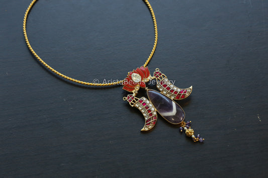 Coral Amethyst Designer Jadau Pendant (Removable Hasli)