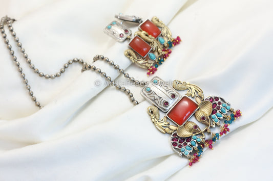 Silver Replica Necklace Set- Orange