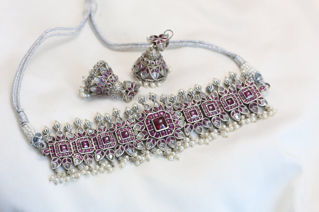 Silver Replica Kemp Choker Set - Ruby