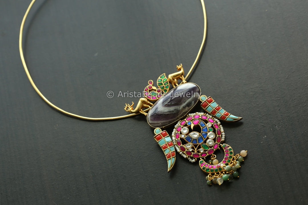 Jadau Kundan Fusion Necklace - Amethyst (Removable Hasli)