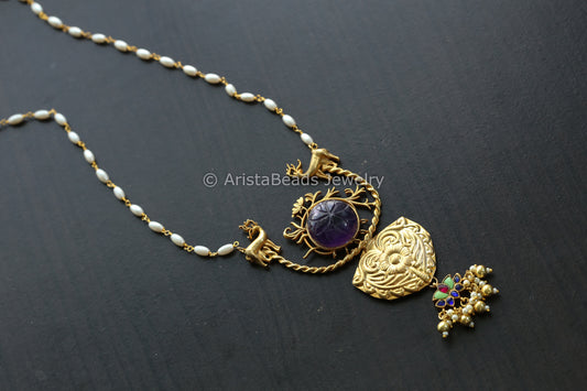 Dainty Jadau Fusion Kundan Necklace - Amethyst