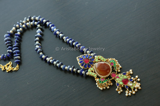 Carnelian Jadau Kundan Fusion Necklace - Style1 (Lapis mala)