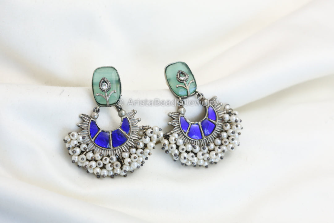 Kundan Chandbali - Mint Blue