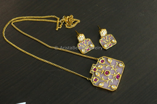 Jadau Kundan Inlay Work Set - Pink