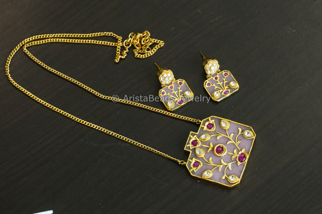 Jadau Kundan Inlay Work Set - Pink