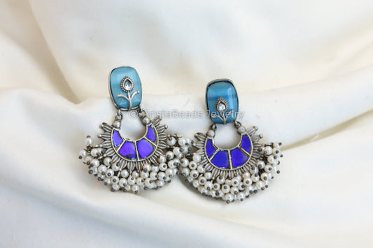 Kundan Chandbali -Blue Aqua