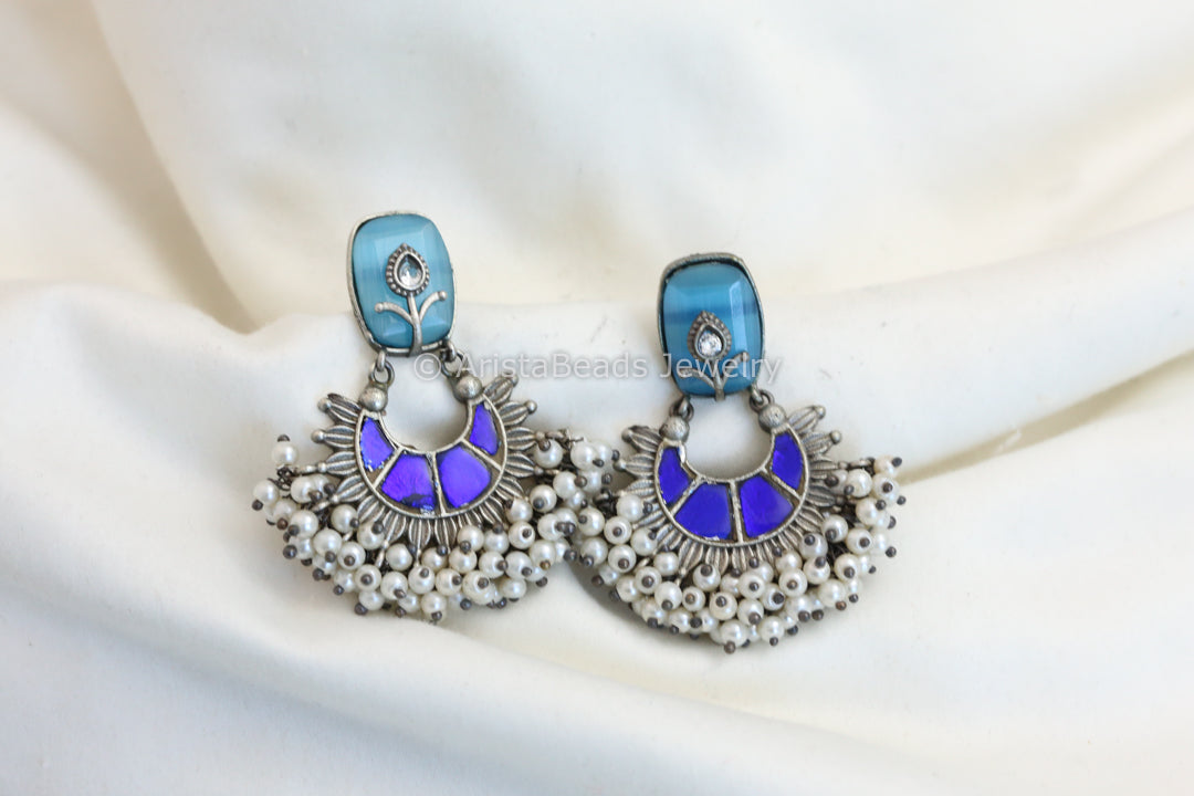 Kundan Chandbali -Blue Aqua