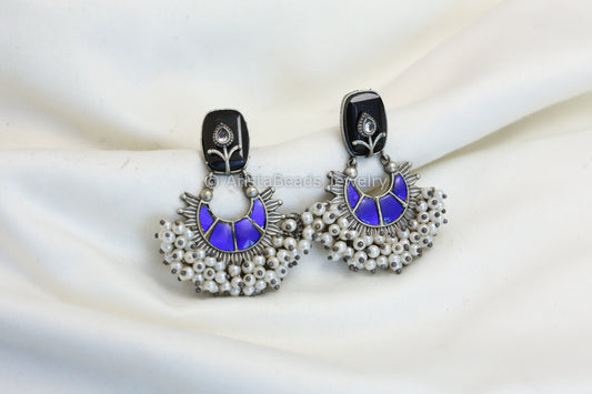 Kundan Chandbali - Black Blue