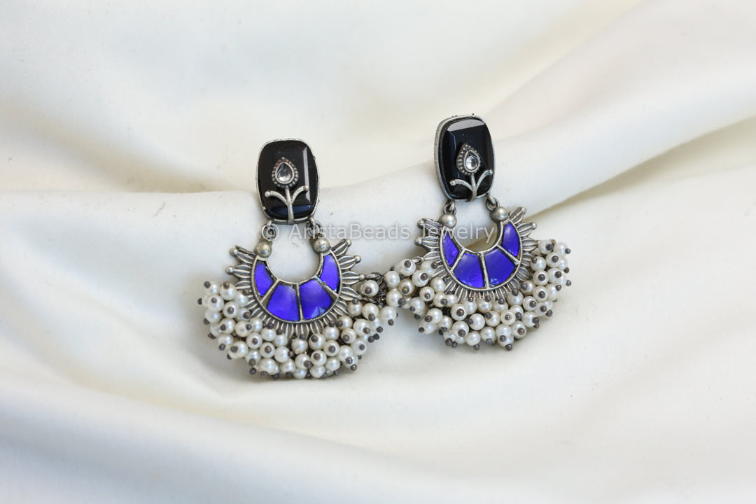 Kundan Chandbali - Black Blue