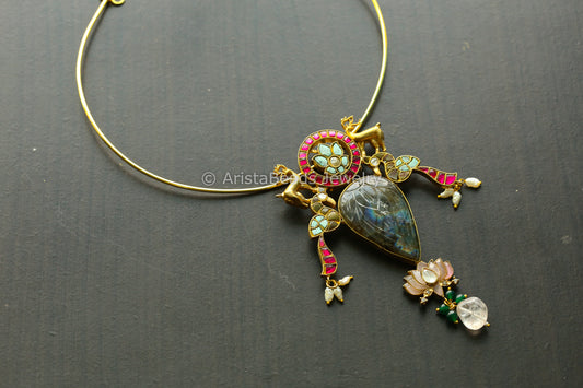Fusion Jadau Kundan Pendant -  Carved Labradorite (Hasli Removable)