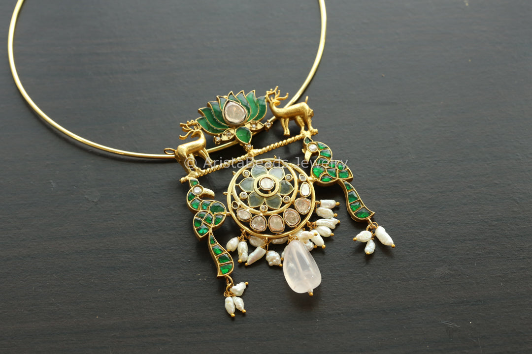 Kundan Fusion Necklace - Style 5(Removable Hasli)