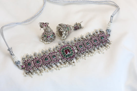 Silver Replica Kemp Choker Set - Ruby Green