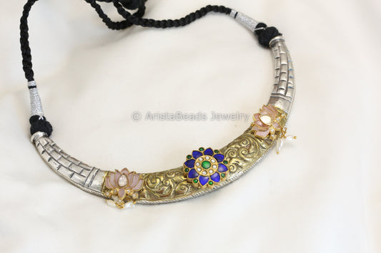 Dual Tone Silver Replica Hasli Necklace - Style 3