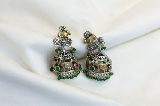 Dual Tone Nandi Jhumka- Red Green