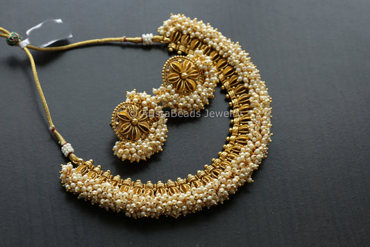 Gajra Style Guttapusalu Necklace Set