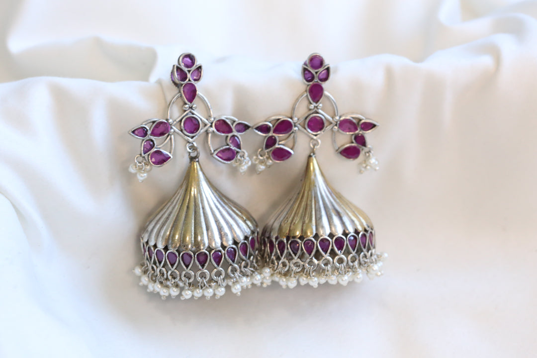 Large Dual Tone Jhumka - Ruby