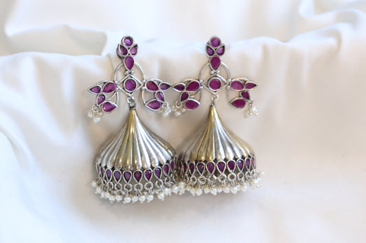 Large Dual Tone Jhumka - Ruby