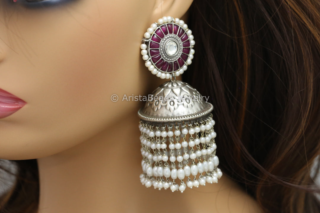 Large Silver Look Jhumka