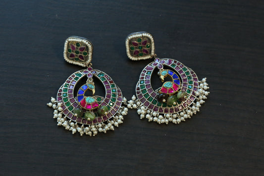 Mayuri Kundan Fusion Earrings - Green Ruby