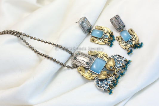 Silver Replica Necklace Set- Aqua