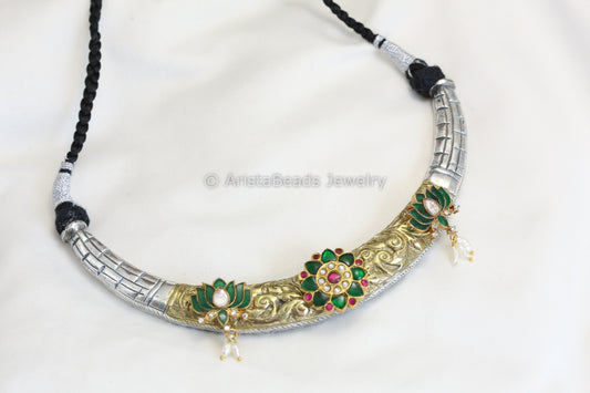 Dual Tone Silver Replica Hasli Necklace - Style 5