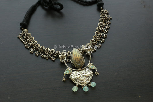 Silver Replica Necklace Set - Labradorite Stone