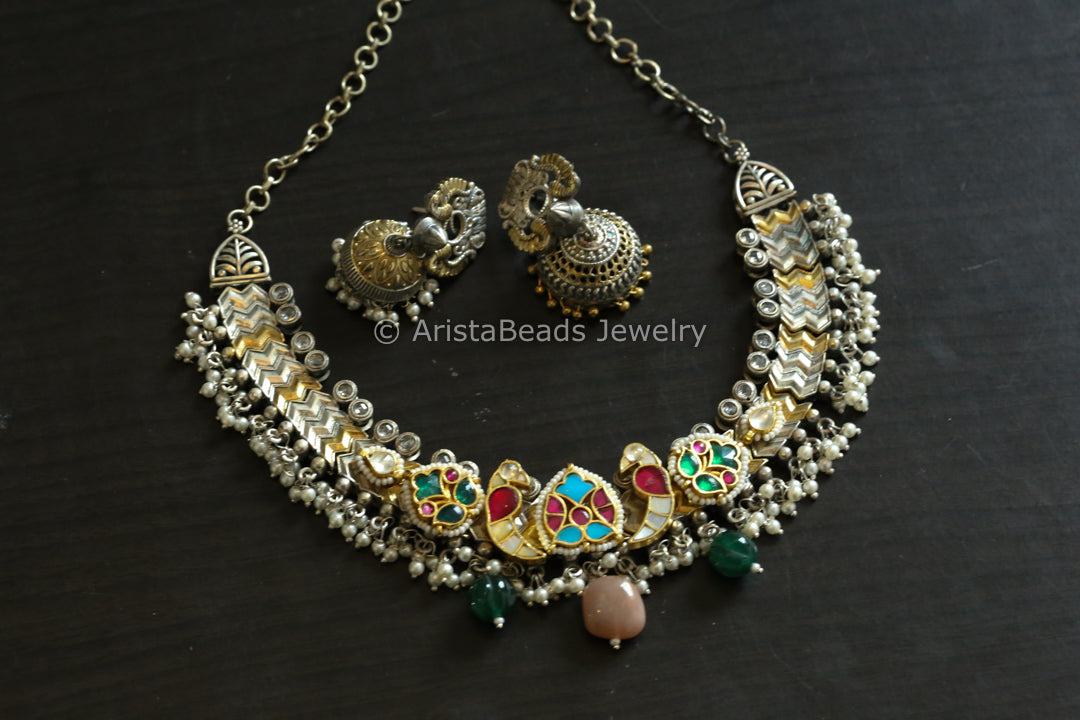 Kundan Fusion Necklace Set - MOP