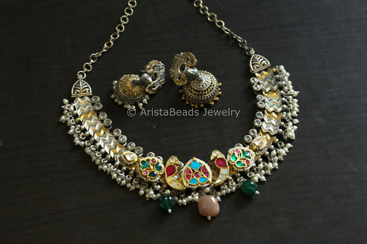 Kundan Fusion Necklace Set - MOP