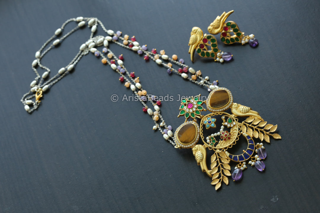 Handmade Jadau Necklace - Tiger Eye