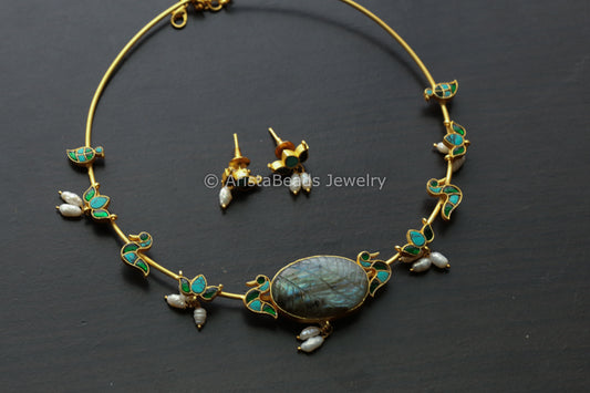 Turquoise Green Dainty Fusion Hasli Set- Labradorite