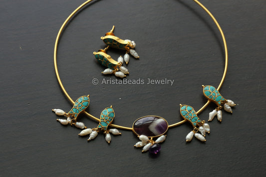 Turquoise Dainty Fusion Hasli Set-Amethyst