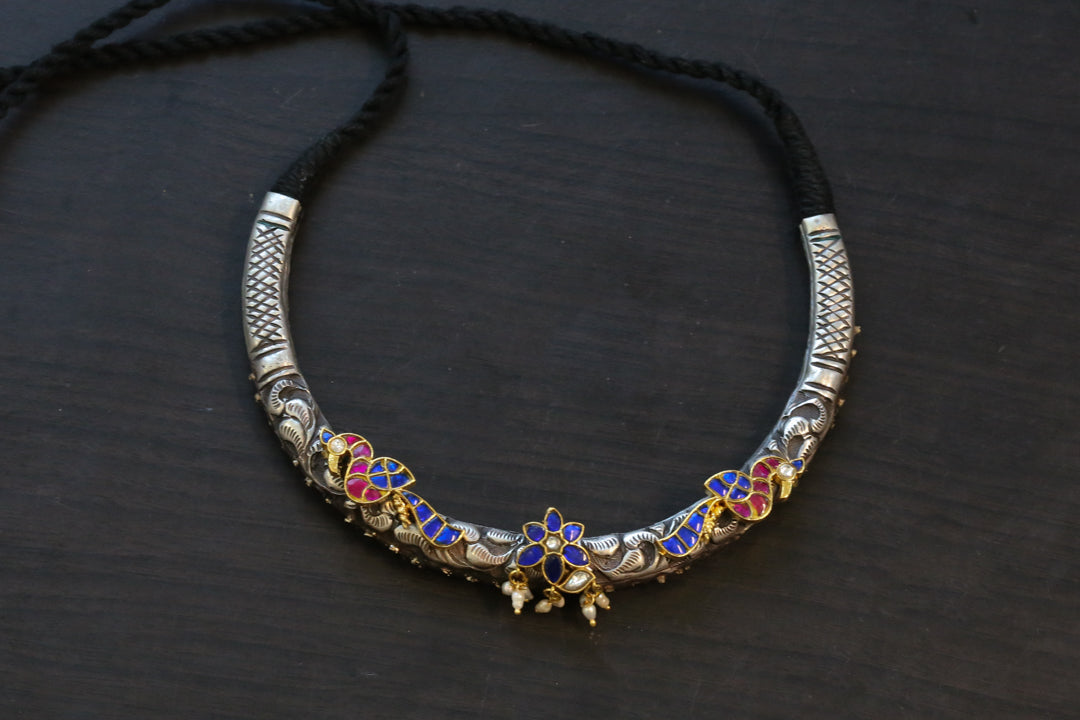 Nakshi Jadau Kundan Designer Hasli - Blue Ruby